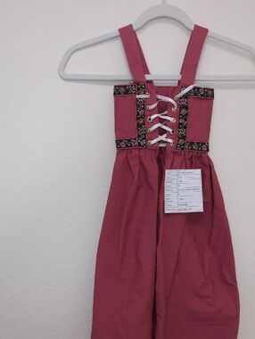 Handmade Kids Costume Dress - Rose Pink with Floral Trim